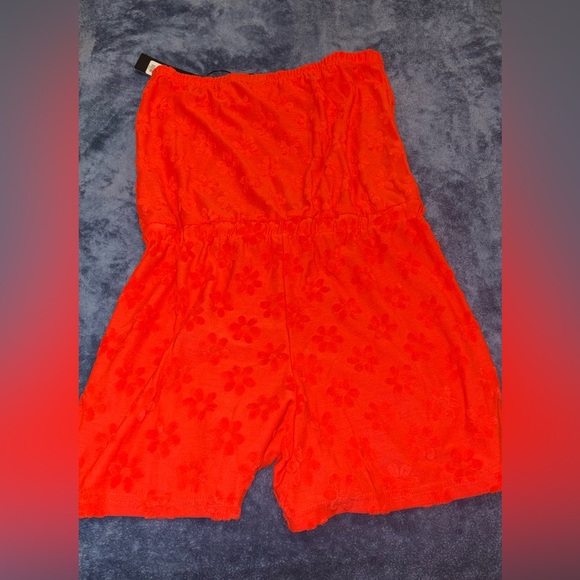 Fashion Nova Orange Floral Beach Coverup Romper - Picture 4 of 5